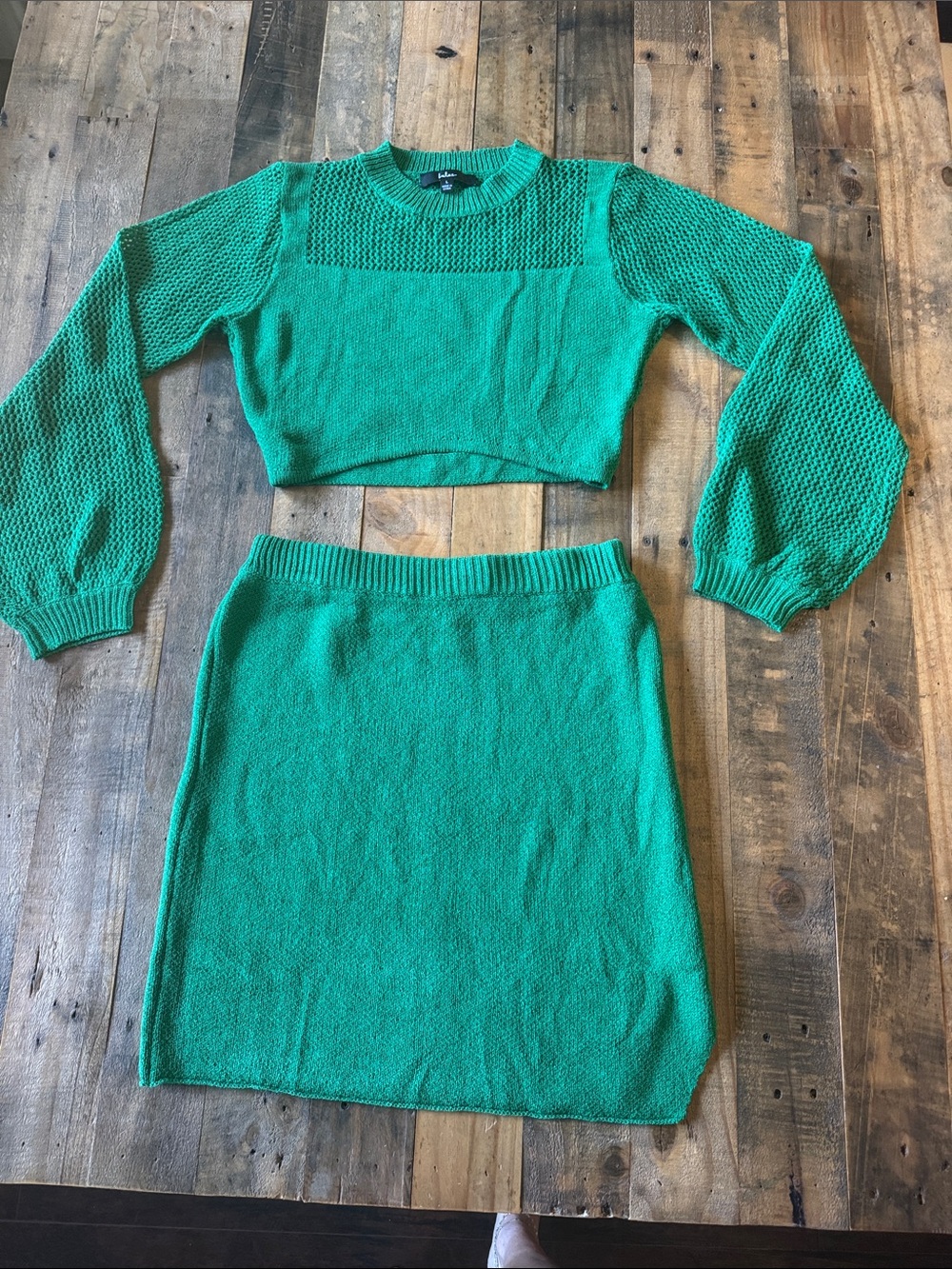 Lulu's Emerald Green Knit Skirt Set